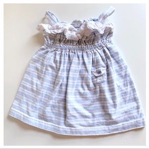 RALPH LAUREN Blue White Stripe Eyelet Hem Dress 9m